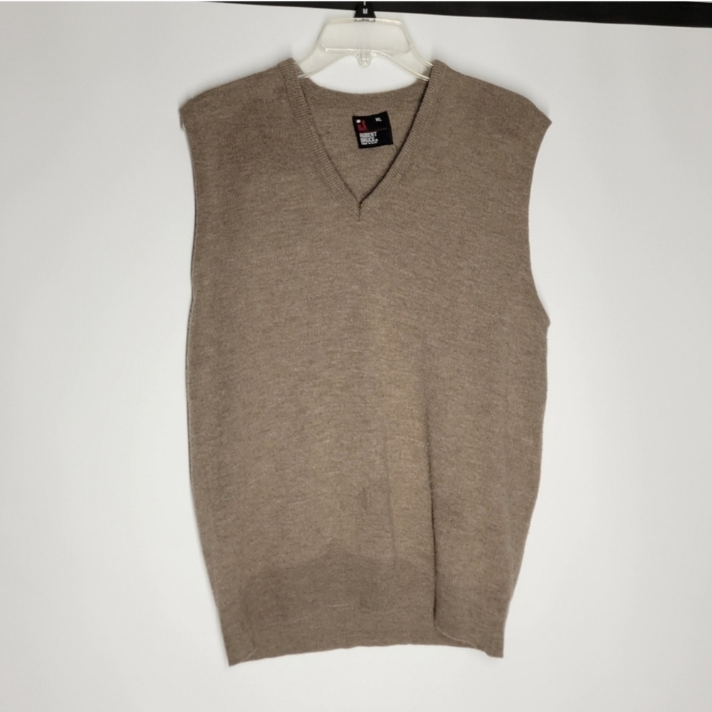 Bundle of Tan, Grey, Red, and Blue V-Neck Sweater Vests with Ribbed Trim
